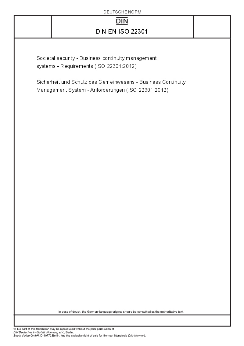 business standard continuity iso Standards DIN  EN  European ISO 22301