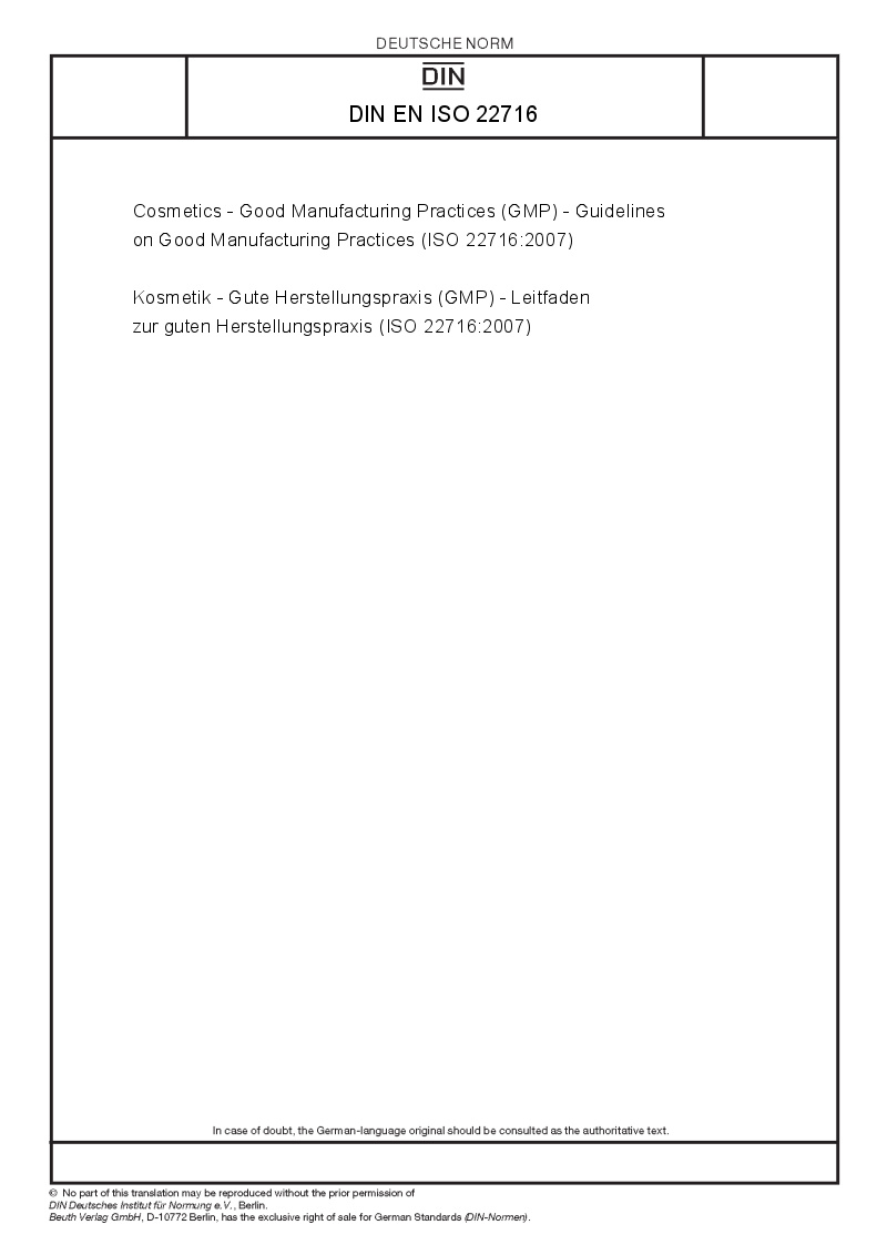 iso standard 22716 EN European DIN  ISO 22716 Standards